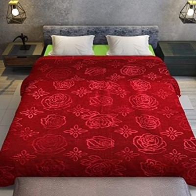 Yashank Creation Floral, Solid Double Mink Blanket for  Mild Winter(Microfiber, Red)