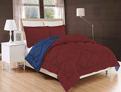Comfowell Solid Single Comforter for  Heavy Winter(Poly Cotton, Maroon & Blue)