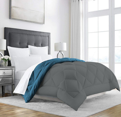 Jaipurlinen Solid Single Comforter for  Heavy Winter(Polyester, Aqua Blue, Grey)