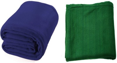 evohome Solid Single Fleece Blanket for  Mild Winter(Polyester, Blue, Green)
