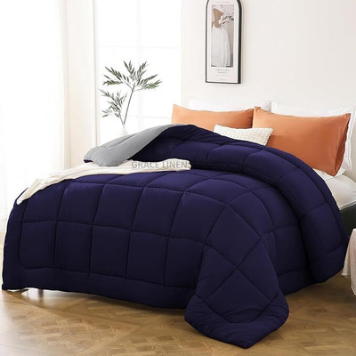 Comfowell Solid Single Comforter for  Heavy Winter(Poly Cotton, NavyBlue&Grey)