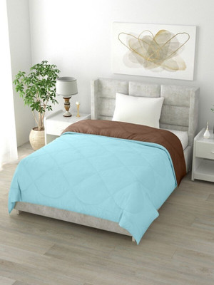 COZYEXPORTS Solid King Quilt for  Heavy Winter(Poly Cotton, Sky Blue & Brown)