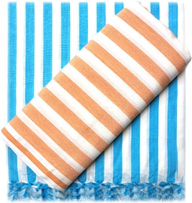 OKTIC Striped Single Top Sheet for  Mild Winter(Cotton, Orange and Sky Blue)