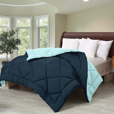 Cloth Fusion Solid Double Comforter for  Heavy Winter(Microfiber, NAVY&LIGHTBLUE)