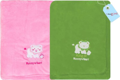 NAMAN Embroidered Crib Hooded Baby Blanket for  AC Room(Microfiber, Pink.Green)