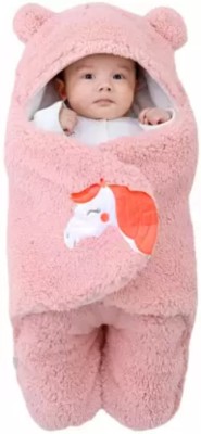 BUMTUM Solid Single Hooded Baby Blanket for  AC Room(Microfiber, Pink)