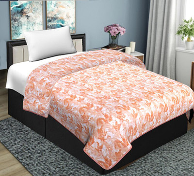 SPANGLE Printed Single Mink Blanket for  Heavy Winter(Microfiber, Peach)