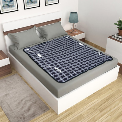LERV'S Collection Checkered Double Electric Blanket for  Heavy Winter(Polyester, royal blue)