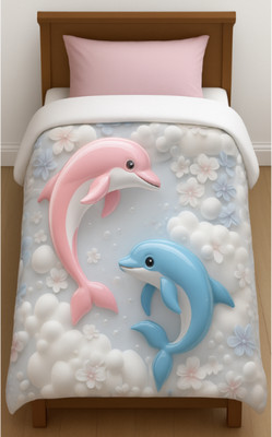 BEDCOUDRE Printed Single Comforter for  Mild Winter(Poly Cotton, Blue, Pink)