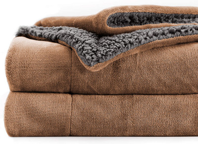 BSB HOME Solid Double Sherpa Blanket for  Heavy Winter(Polyester, Beige & Grey)