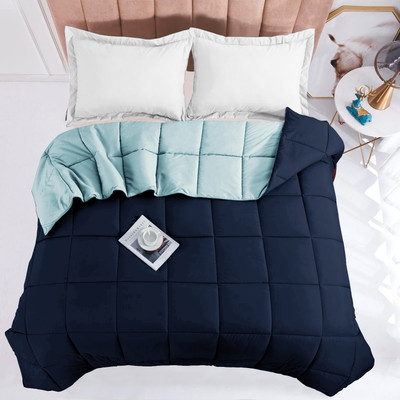 Floating Dreams Solid, Self Design Single Comforter for  Mild Winter(Microfiber, Dark Blue, Cyan)