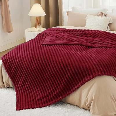 LA VERNE Self Design Double Mink Blanket for  Mild Winter(Fur, Maroon)