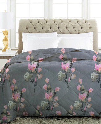 VAS COLLECTIONS Floral Double Comforter for  Heavy Winter(Cotton, GREY - PINK)