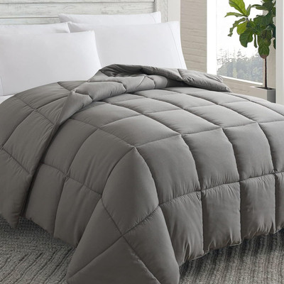 HANS Solid Double Comforter for  Heavy Winter(Poly Cotton, Grey)