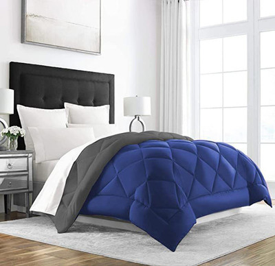 Comfowell Solid King Comforter for  Heavy Winter(Poly Cotton, Navy Blue & Grey)
