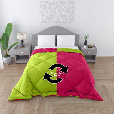 CHICERY Solid Single Quilt for  Heavy Winter(Microfiber, pink green)
