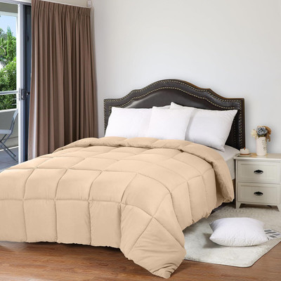 Linenovation Solid Double Comforter for  Heavy Winter(Cotton, Beige)