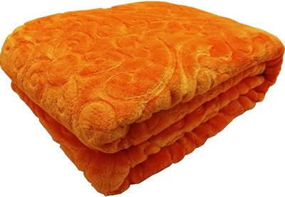 Shivam impex Self Design Double Mink Blanket for  Heavy Winter(Microfiber, Orange)