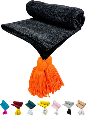 Fashion Throw Solid Crib AC Blanket for  AC Room(Polyester, Black Orange)