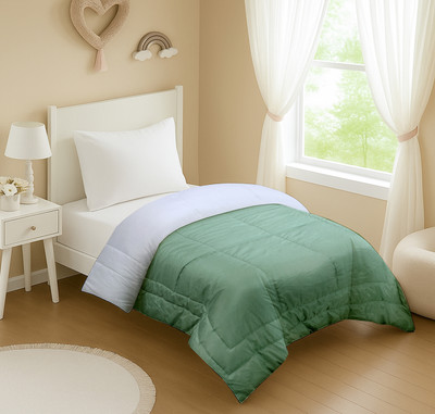The Little Big Store Solid Single Comforter for  Heavy Winter(Cotton, Green & White)