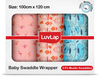 LuvLap Printed Single Swaddling Baby Blanket for  AC Room(Muslin, Multicolor 1)