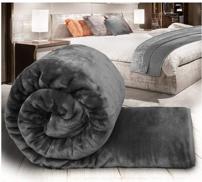 Barbarik Floral Double Mink Blanket for  Mild Winter(Microfiber, Grey)