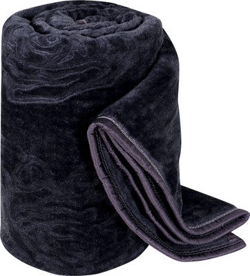 IWS Self Design Double Mink Blanket for  Mild Winter(Woollen Blend, Black)
