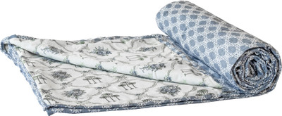 HOMEMONDE Floral Single Dohar for  AC Room(Cotton, Light Grey & Green)