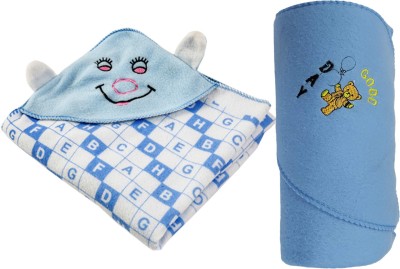 NAMAN Embroidered Crib Hooded Baby Blanket for  Heavy Winter(Microfiber, Blue_Blue)