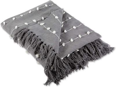 Cazimo Self Design Single Throw for  AC Room(Cotton, Grey)