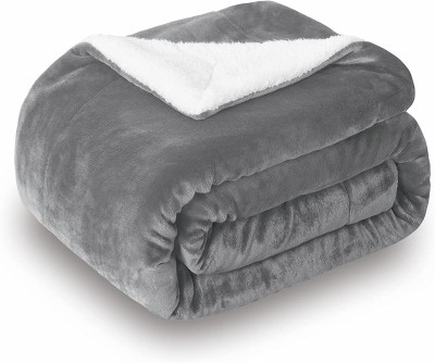 BSB HOME Solid Single Sherpa Blanket for  Mild Winter(Polyester, Grey & White)