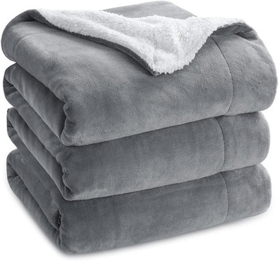 VAS COLLECTIONS Solid Double Sherpa Blanket for  Heavy Winter(Polyester, Grey)