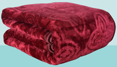 Retreat Self Design Single Mink Blanket for  AC Room(Woollen Blend, Maroon)