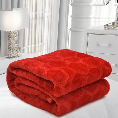 Retreat Self Design Double Mink Blanket for  Mild Winter(Woollen Blend, SADDLE ORANGE)