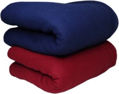 HOMIEE Solid Double Fleece Blanket for  Mild Winter(Polyester, BLUE&RED)