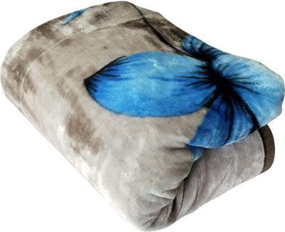 WARMZY Floral Single Sherpa Blanket for  Heavy Winter(Polyester, brw blue flr)