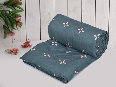 RUSTIC LINEN Printed Single Comforter for  Mild Winter(Microfiber, Grey)