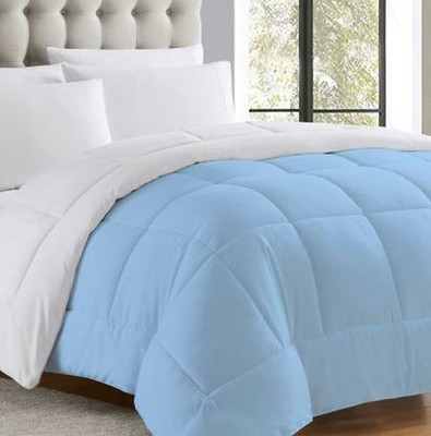 Linenovation Solid Double Comforter for  AC Room(Polyester, Sky Blue White)