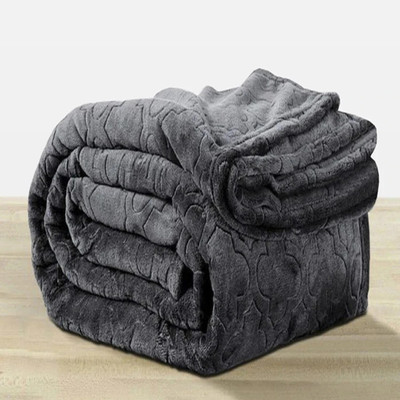 LA VERNE Self Design Double Mink Blanket for  Heavy Winter(Woollen Blend, Grey)