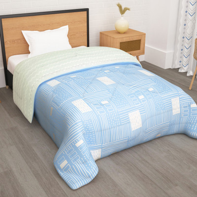 Story@home Abstract Single Comforter for  AC Room(Microfiber, White, Sky Blue)