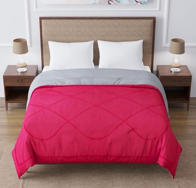 YUKU Checkered Double Comforter for  Heavy Winter(Poly Cotton, Pink, Light Grey)