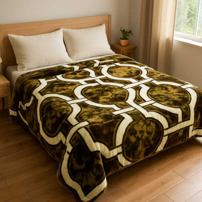 MFI Printed Double Mink Blanket for  Heavy Winter(Microfiber, Dark Brown & Cream)