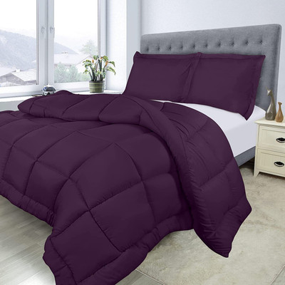 Linenovation Solid Double Comforter for  Heavy Winter(Cotton, Purple)