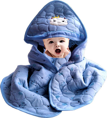 Ambiaim International Cartoon, Printed Single Hooded Baby Blanket for  Mild Winter(Cotton, Sky Blue Color)