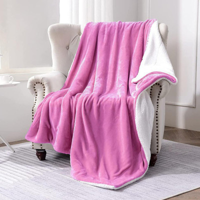 VAS COLLECTIONS Solid Single Sherpa Blanket for  Heavy Winter(Polyester, Pink)