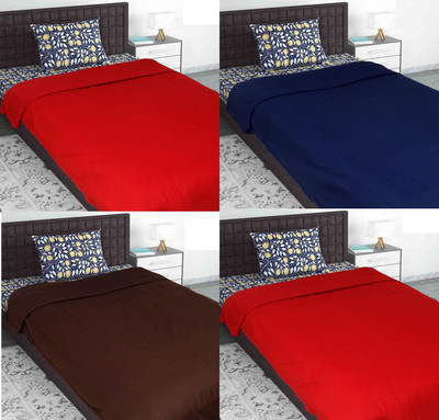 Evolife Solid King Fleece Blanket for  Mild Winter(Polyester, Green + Blue + Rust + Orange)
