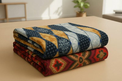 KLOTHO HOME Geometric Single Fleece Blanket for  Heavy Winter(Microfiber, Multicolor)