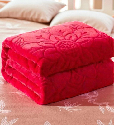 GKM Floral Double Mink Blanket for  Heavy Winter(Polyester, Red)