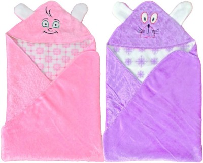 BRANDONN Embroidered Crib Hooded Baby Blanket for  AC Room(Polyester, Purple, Pink)