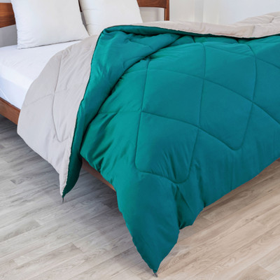 HOMEMONDE Solid Double Comforter for  Mild Winter(Polyester, Teal & Light Grey)